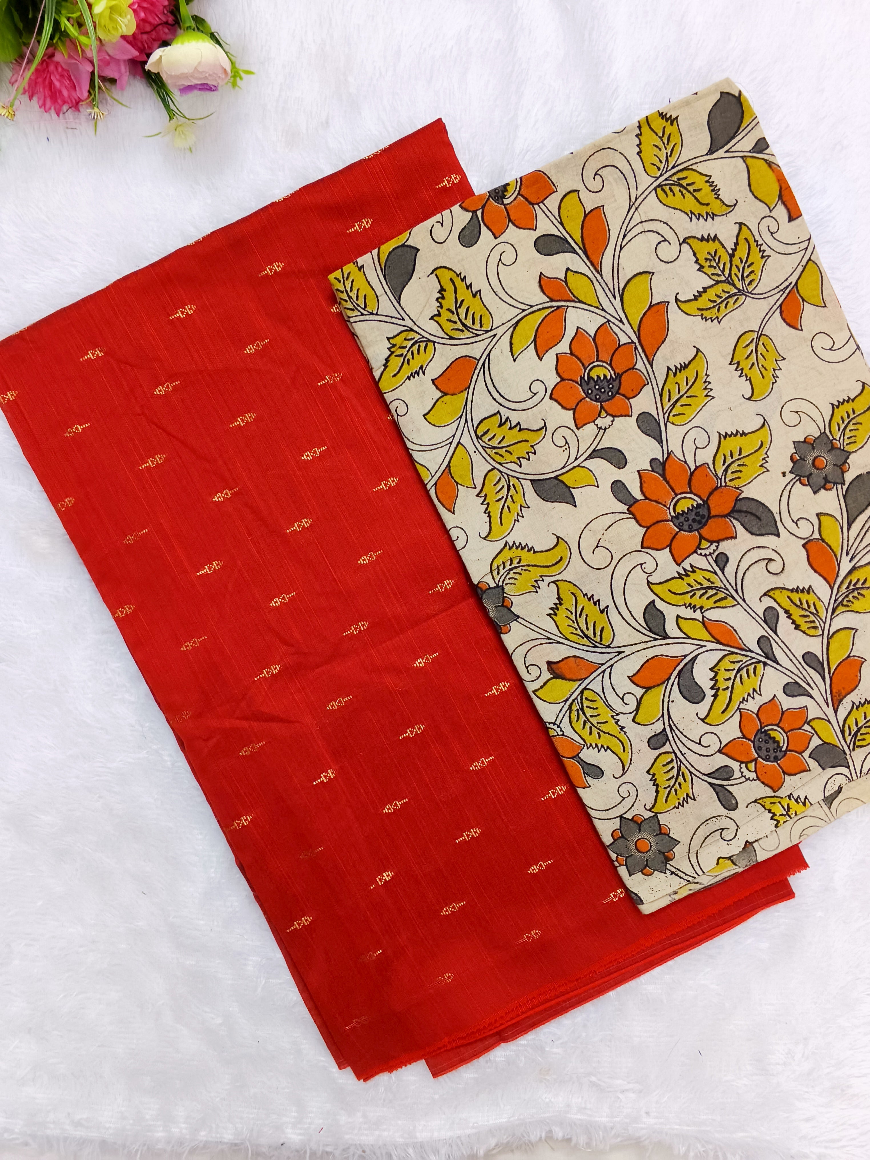 orange raw sik top with kalamkari duppata