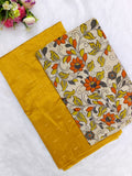 mustard yellow raw silk top with kalamkari duppata