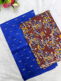 royal blue raw silk top with kalamkari duppata