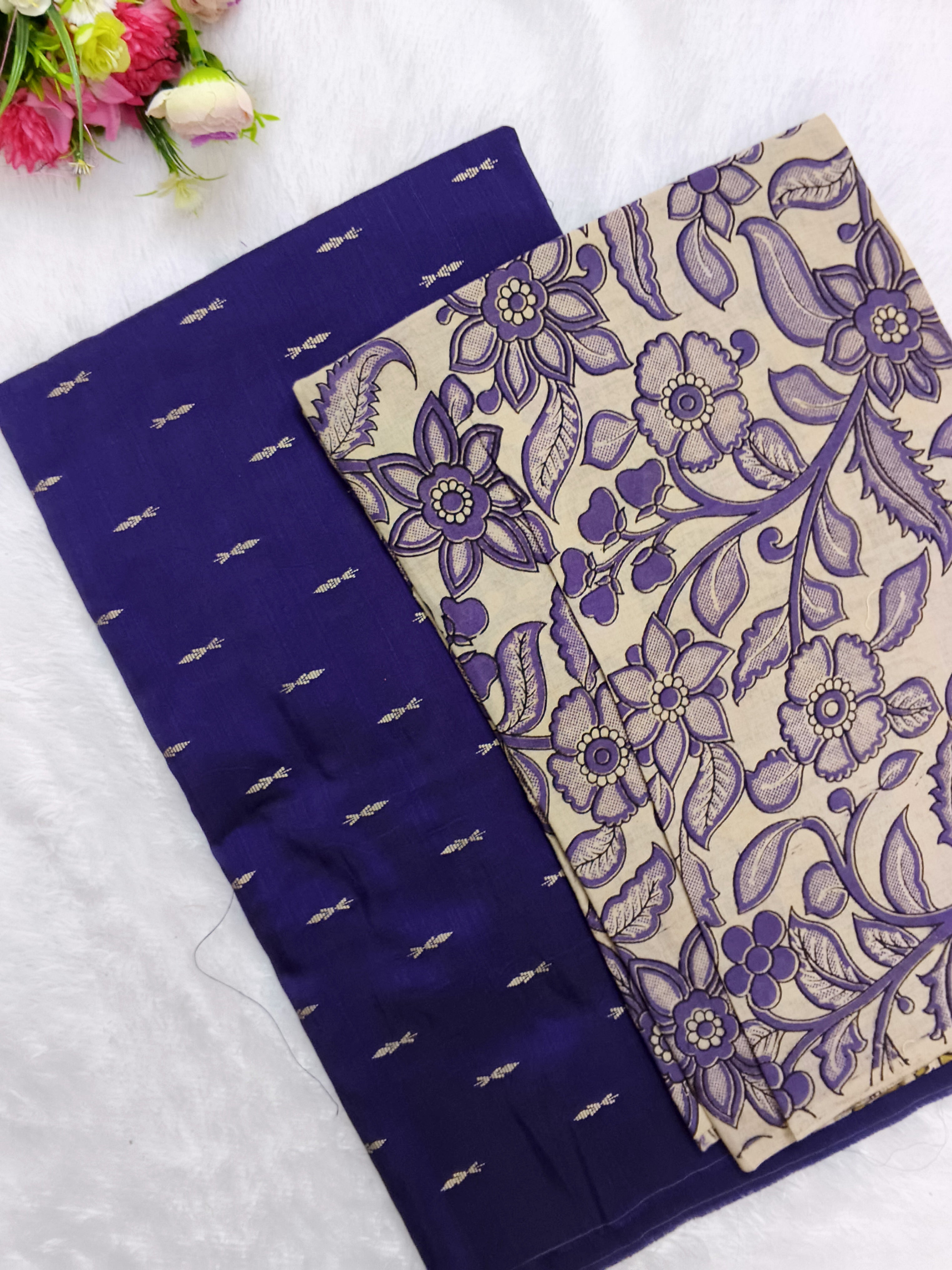 violet colour raw silk top with kalamkari duppata