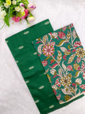 bottle green raw silk with kalamkari duppata