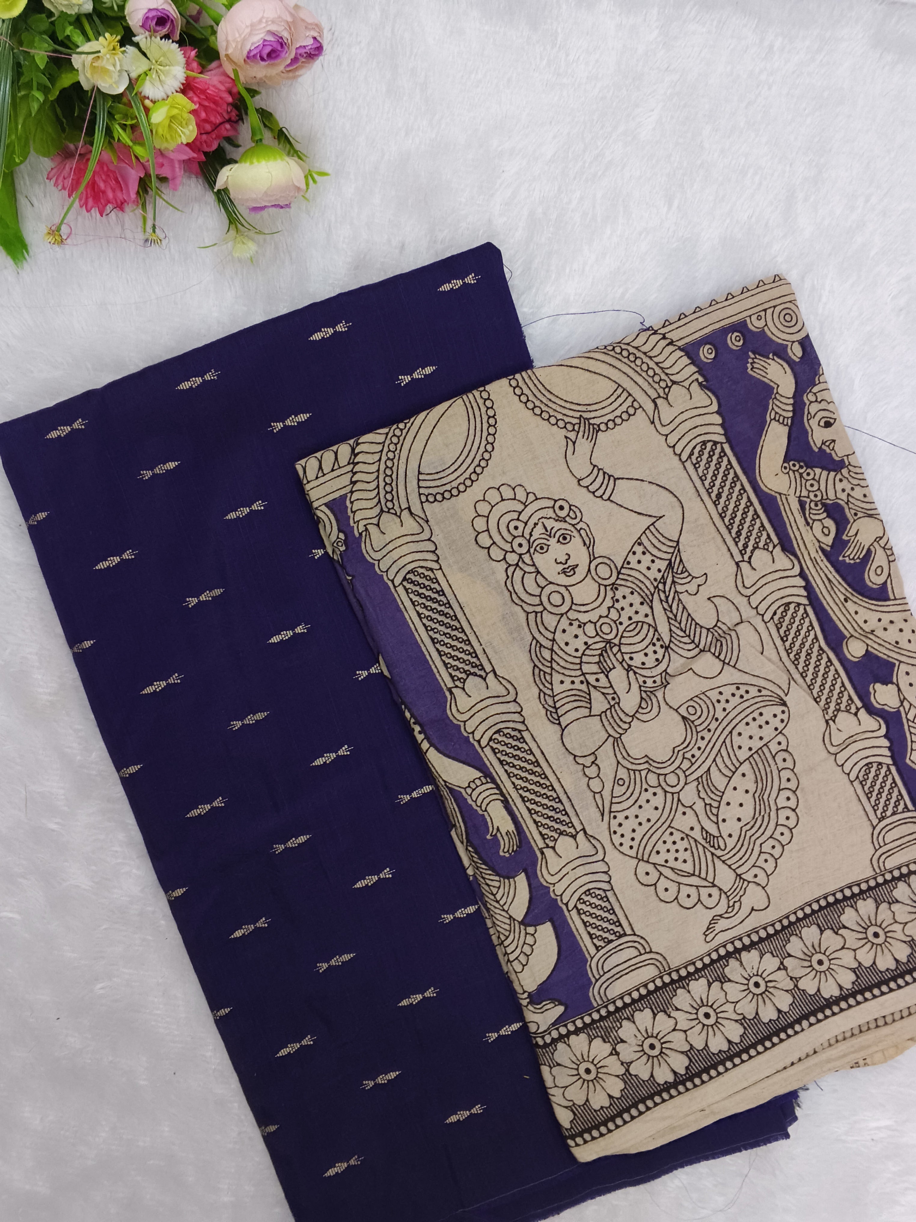dark purple raw silk top with kalamkari duppata