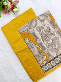 mustard yellow raw silk top with kalamkari duppata