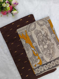 chocolate brown raw silk top with kalamkari duppata