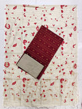 marron meena checked raw silk top with floral design madhubani duppata