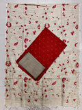 red raw silk top with floral design madhubani duppata