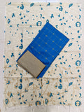 rama blue checked raw silk top with floral design madhubani duppata