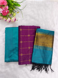 teel blue with wine colour combition raw silk 3 piece set