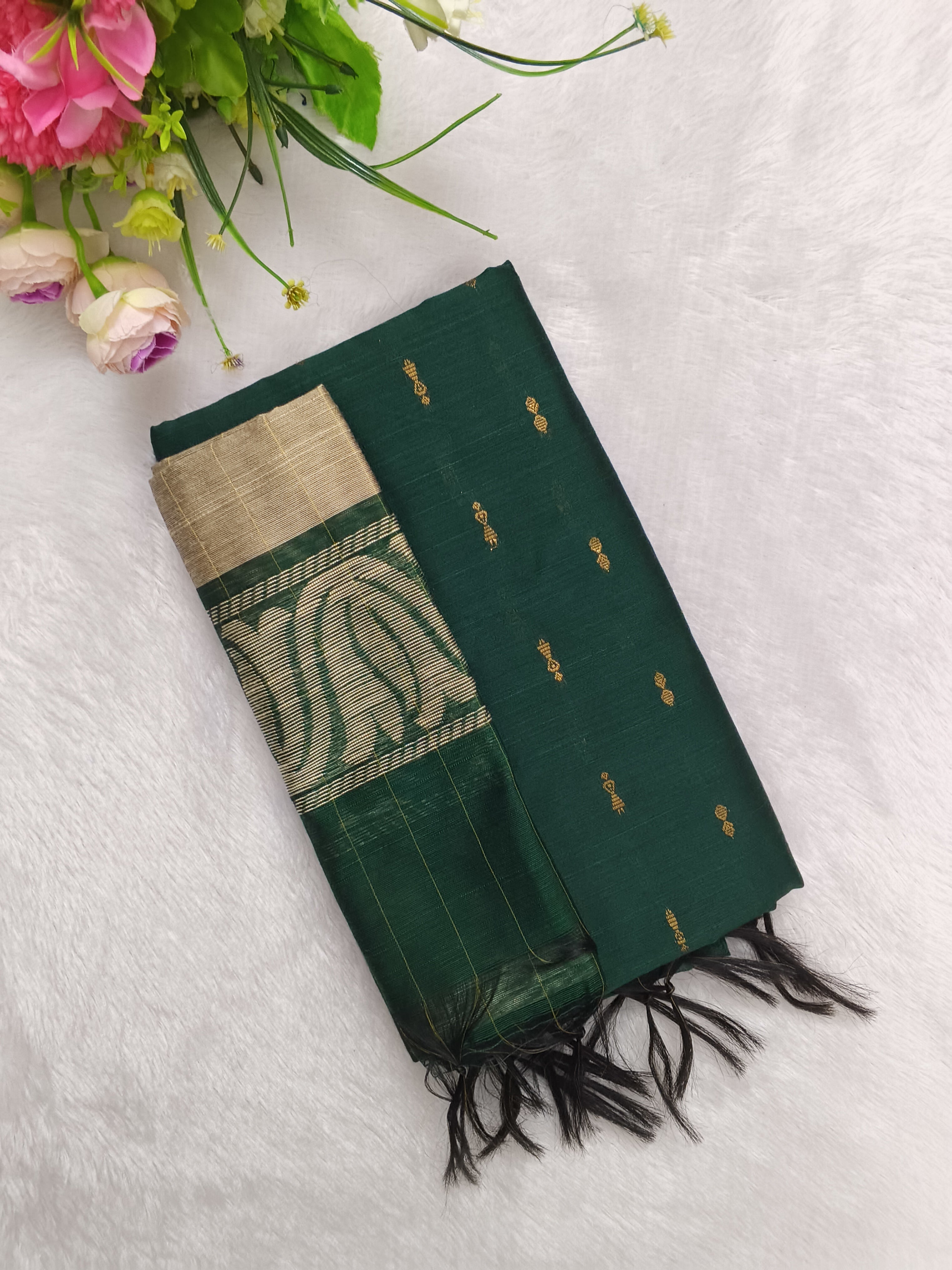 BOTTLE GREEN RAW SILK 3 PIECE SET