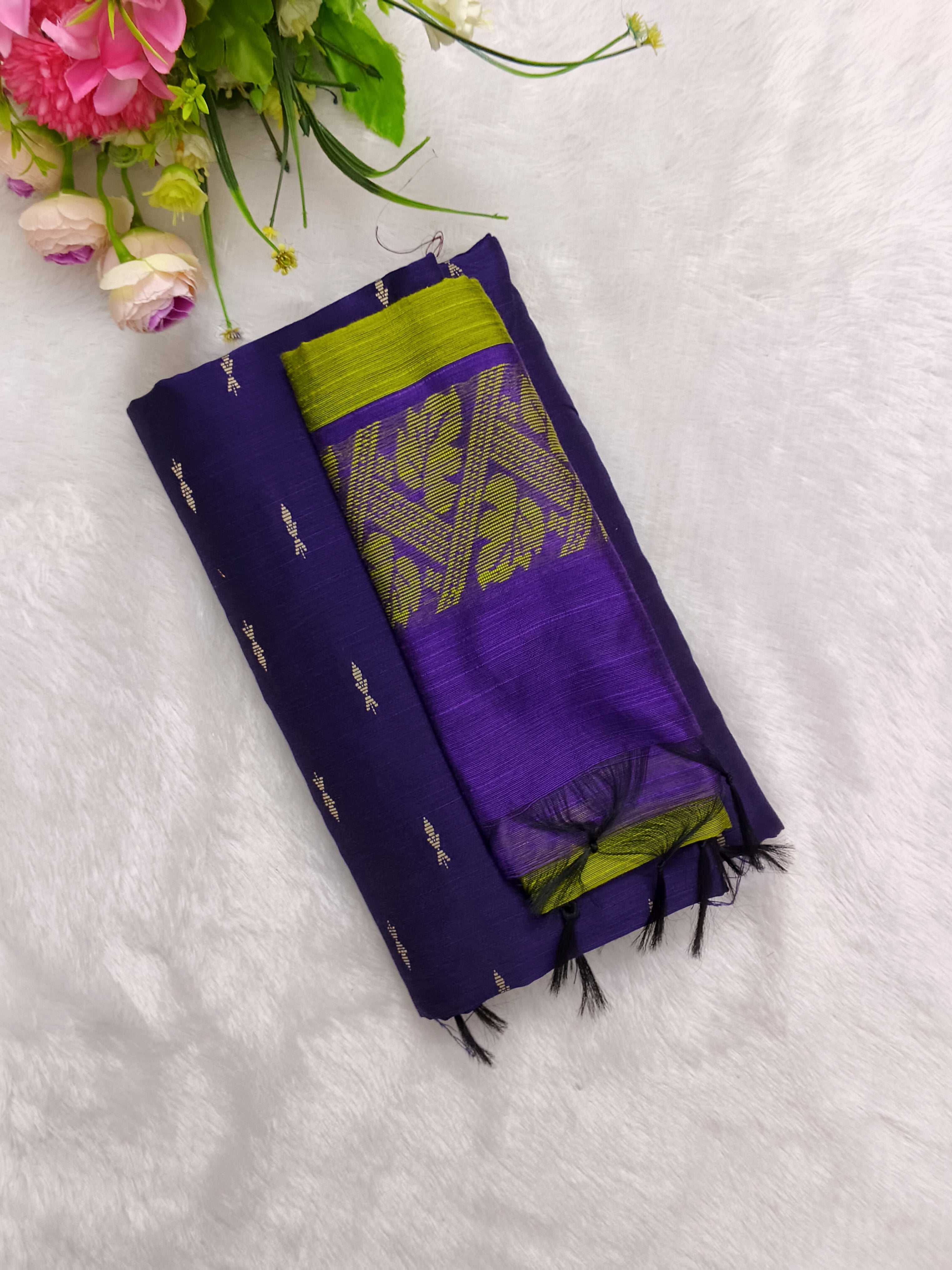 DARK PURPLE WITH GREEN RAW SILK 3PIECE SET