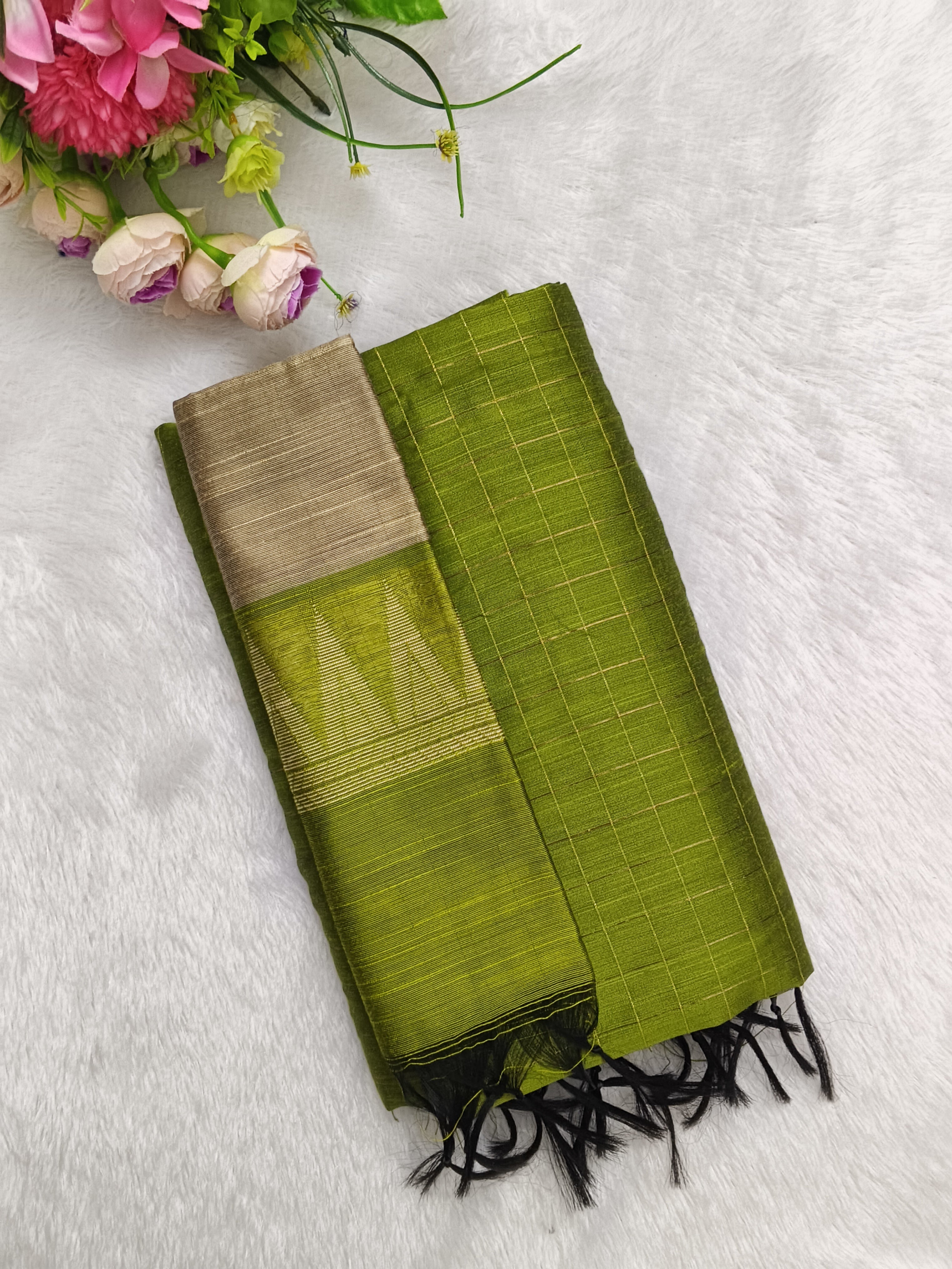 MEHANDI GREEN RAW SILK 3 PIECE SET