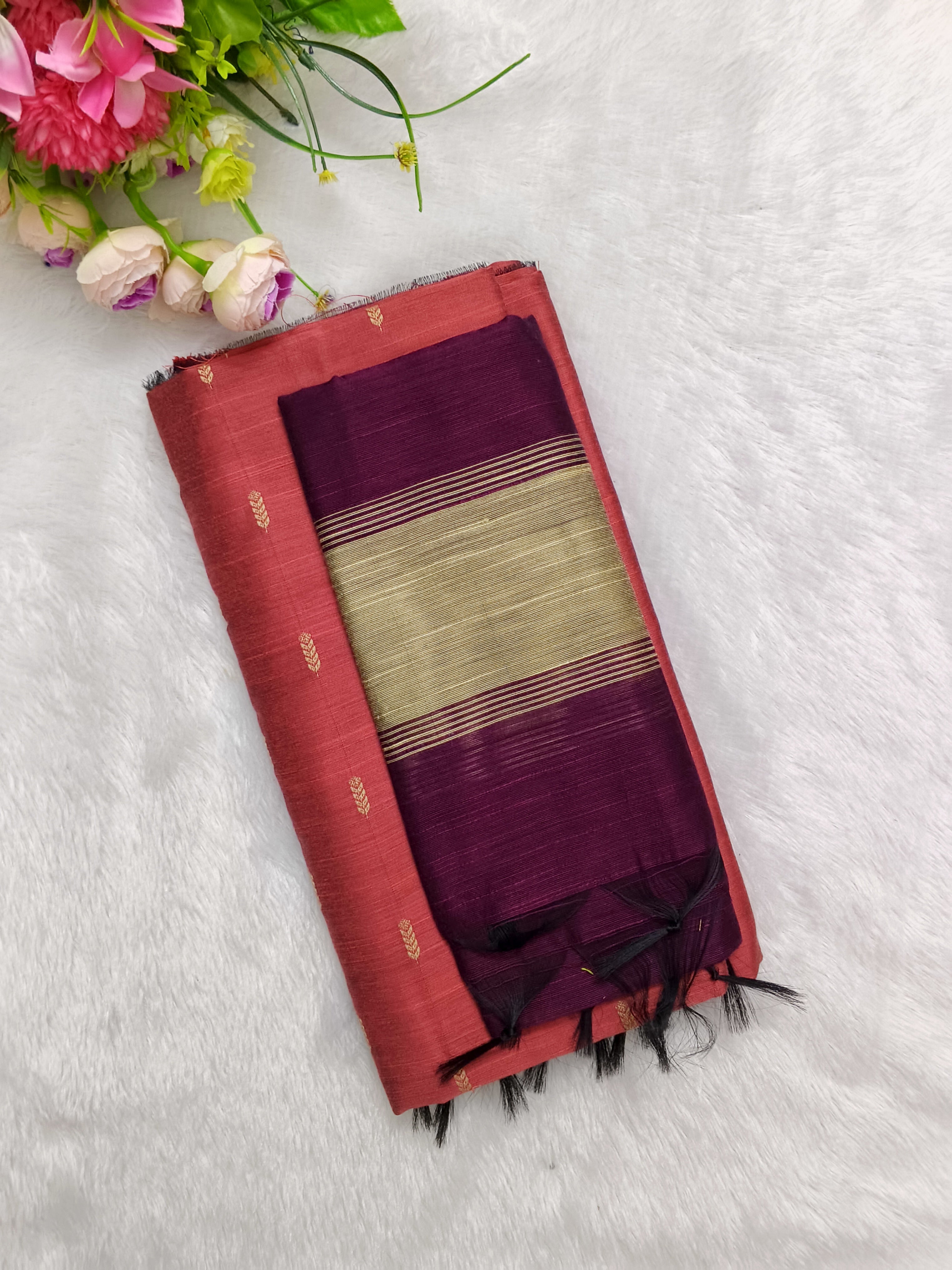 PEECH WITH WINE RAW SILK 3 PIECE SET