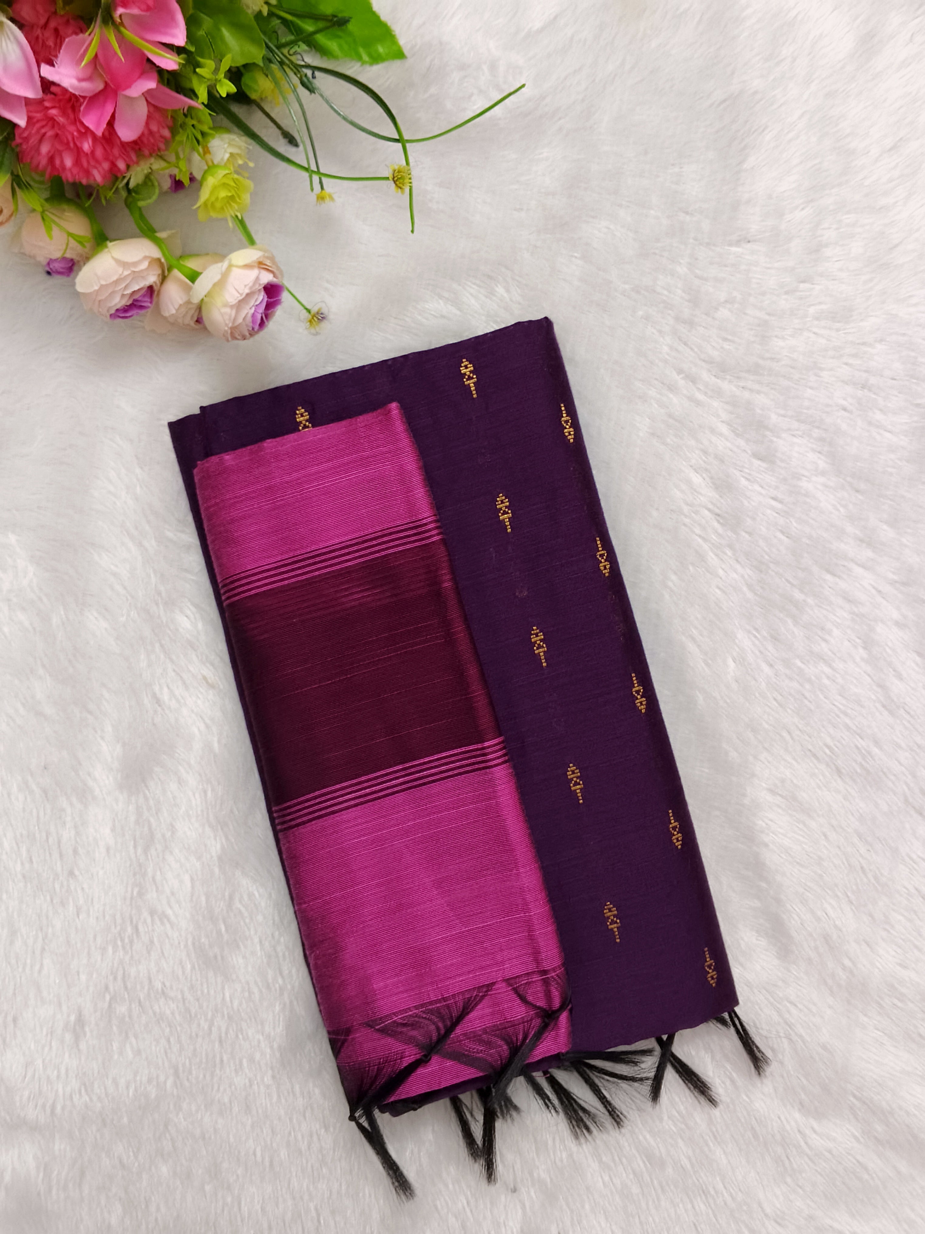 WINE WITH PINK RAW SILK 3 PIECE SET