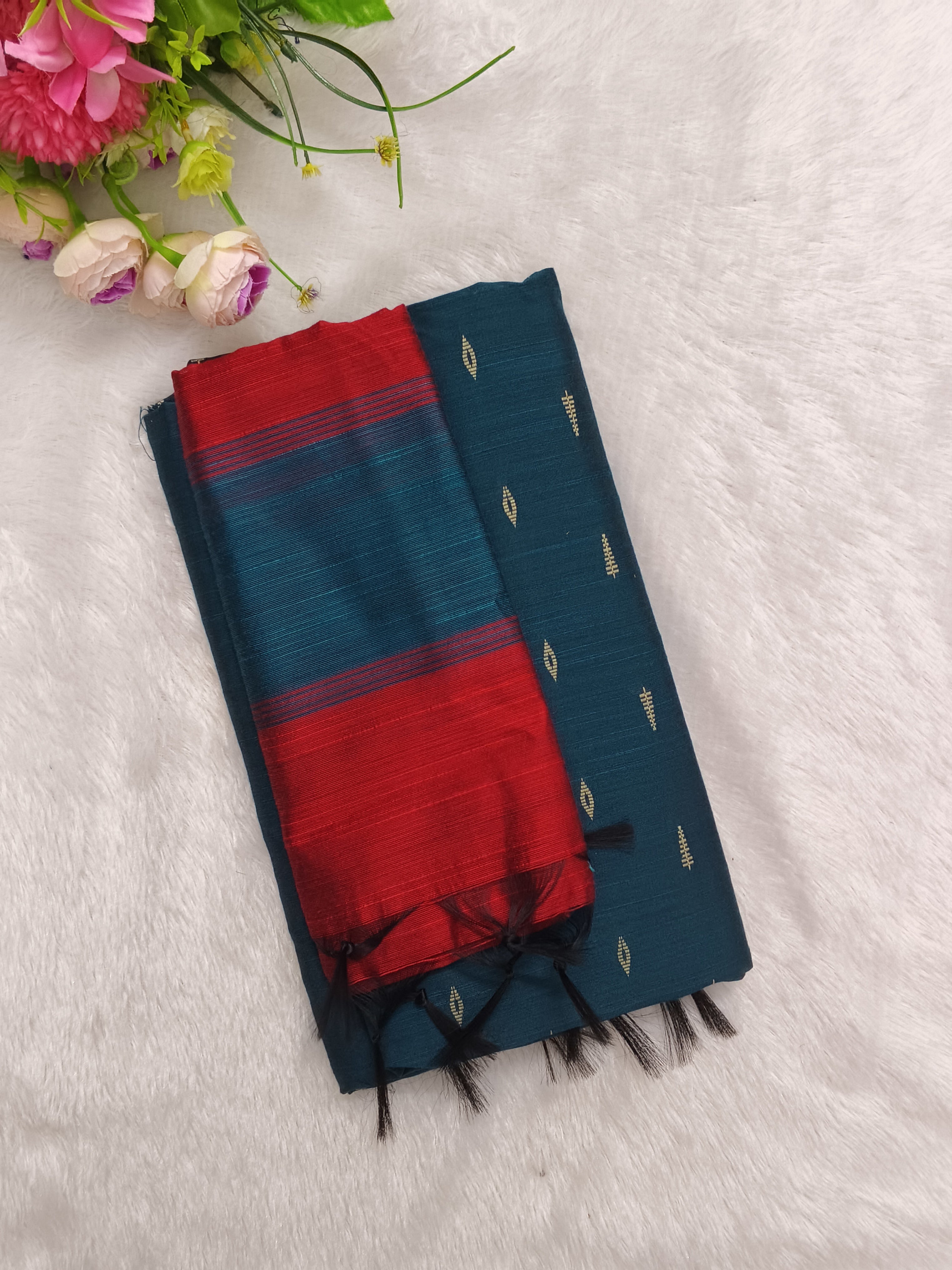 MAYIL GREEN WITH RED RAW SILK 3 PIECE SET
