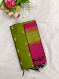 RANI PINK TOP WITH MEHANDI GREEN RAW SILK 3 PIECE SET