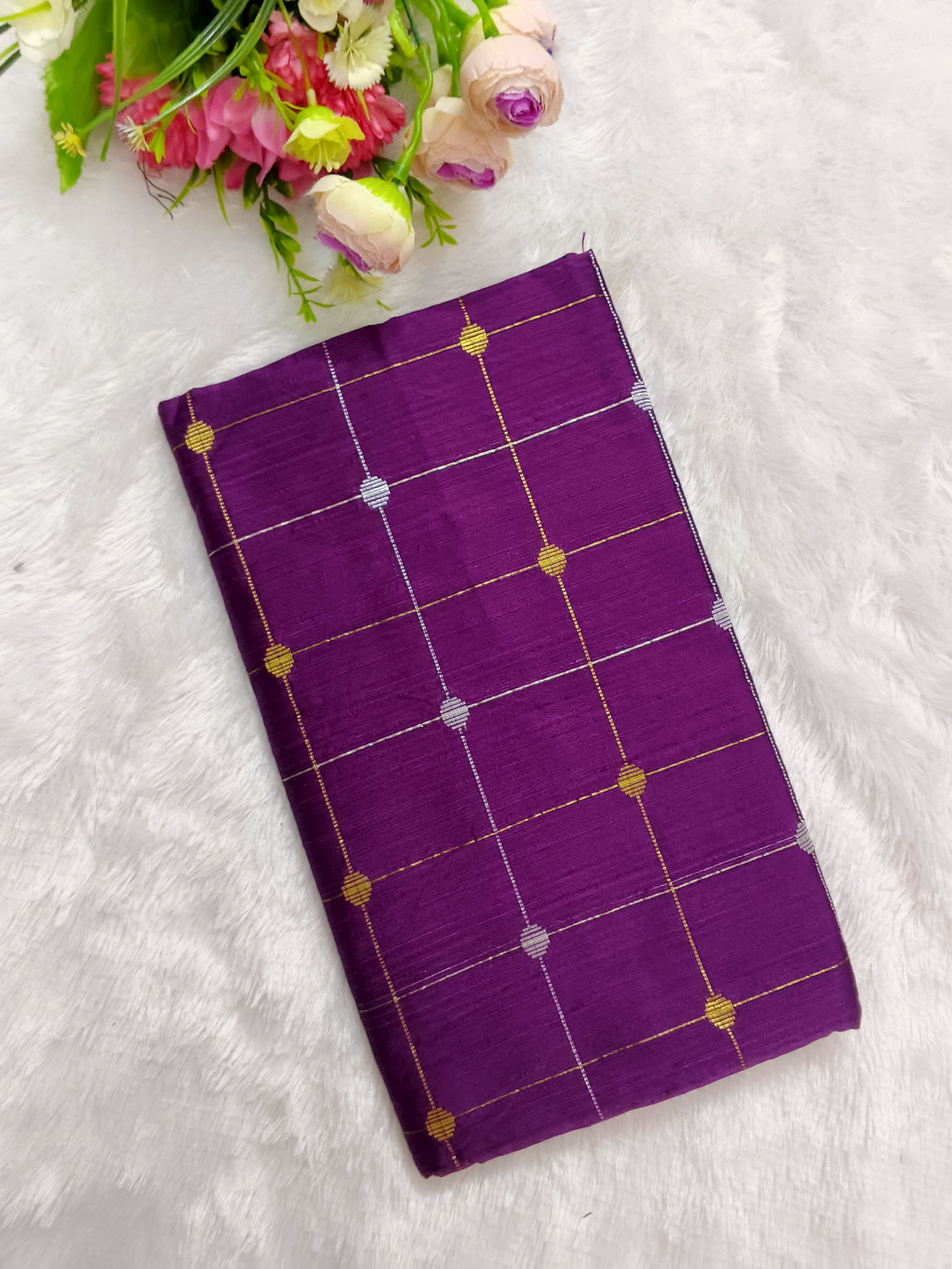purple checked raw silk top