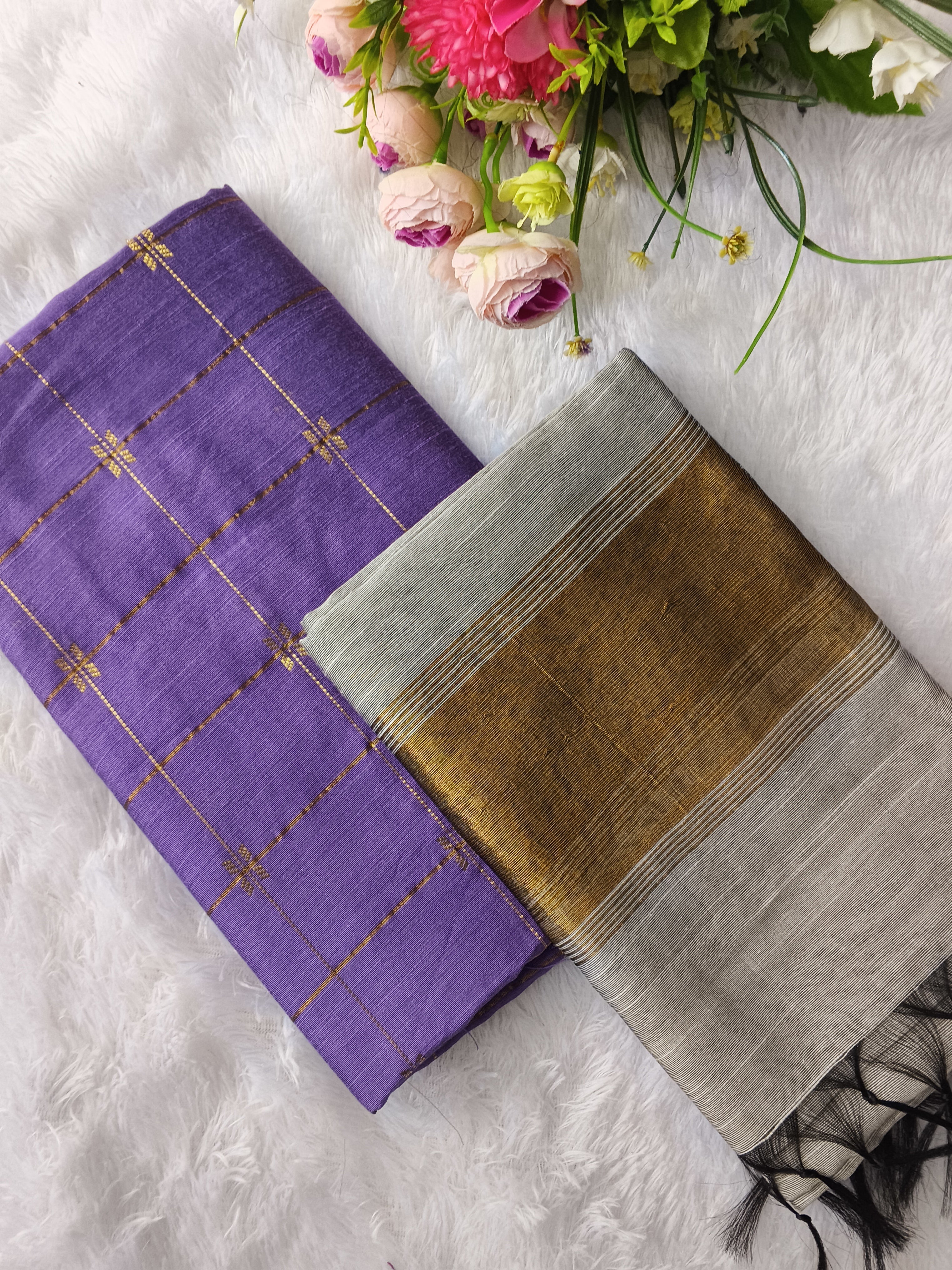 lavendor with silver raw silk 2 piece set
