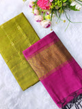 olive green with pink raw silk 2 piece set