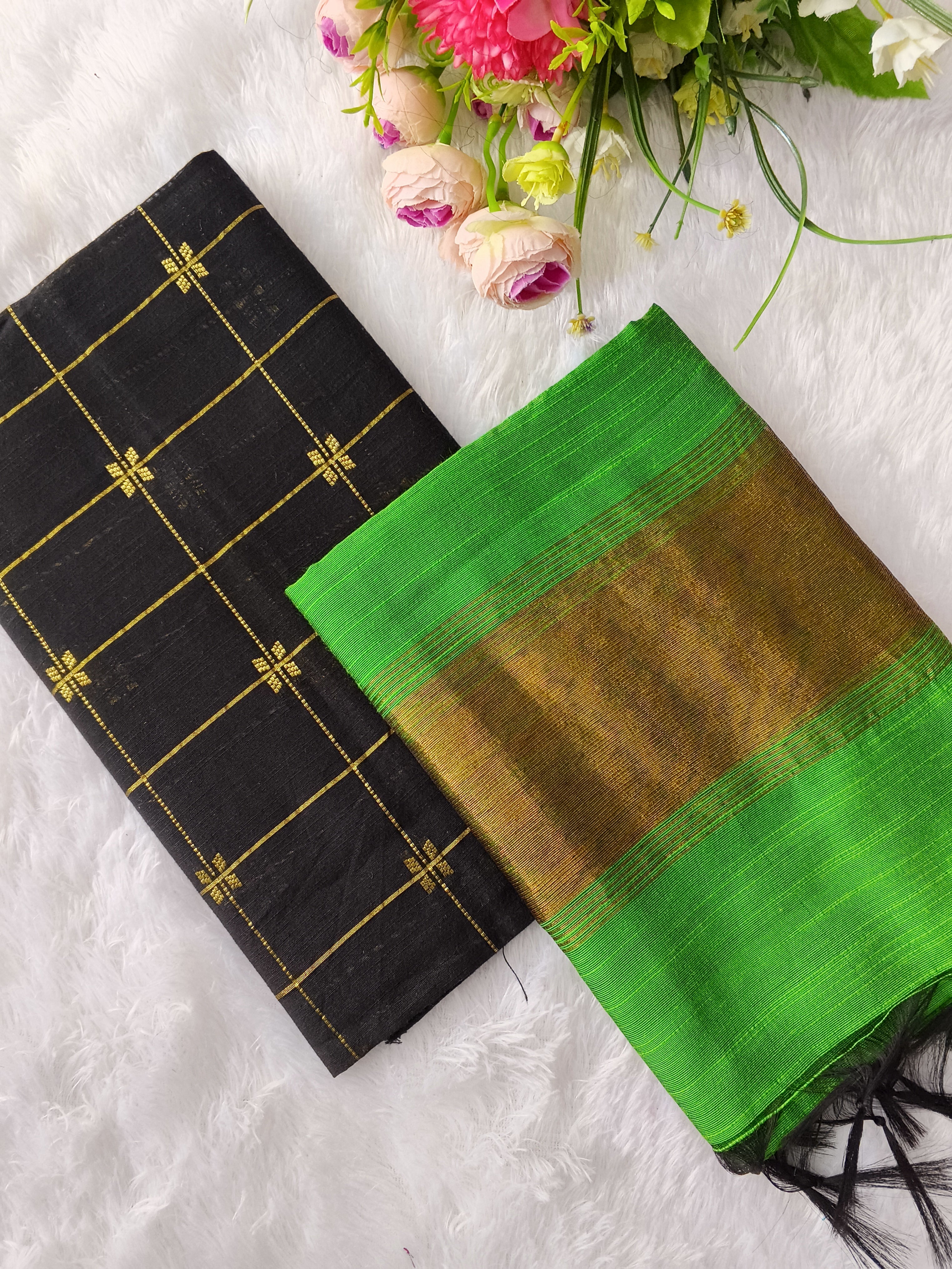 black with parrot green 2 piece set