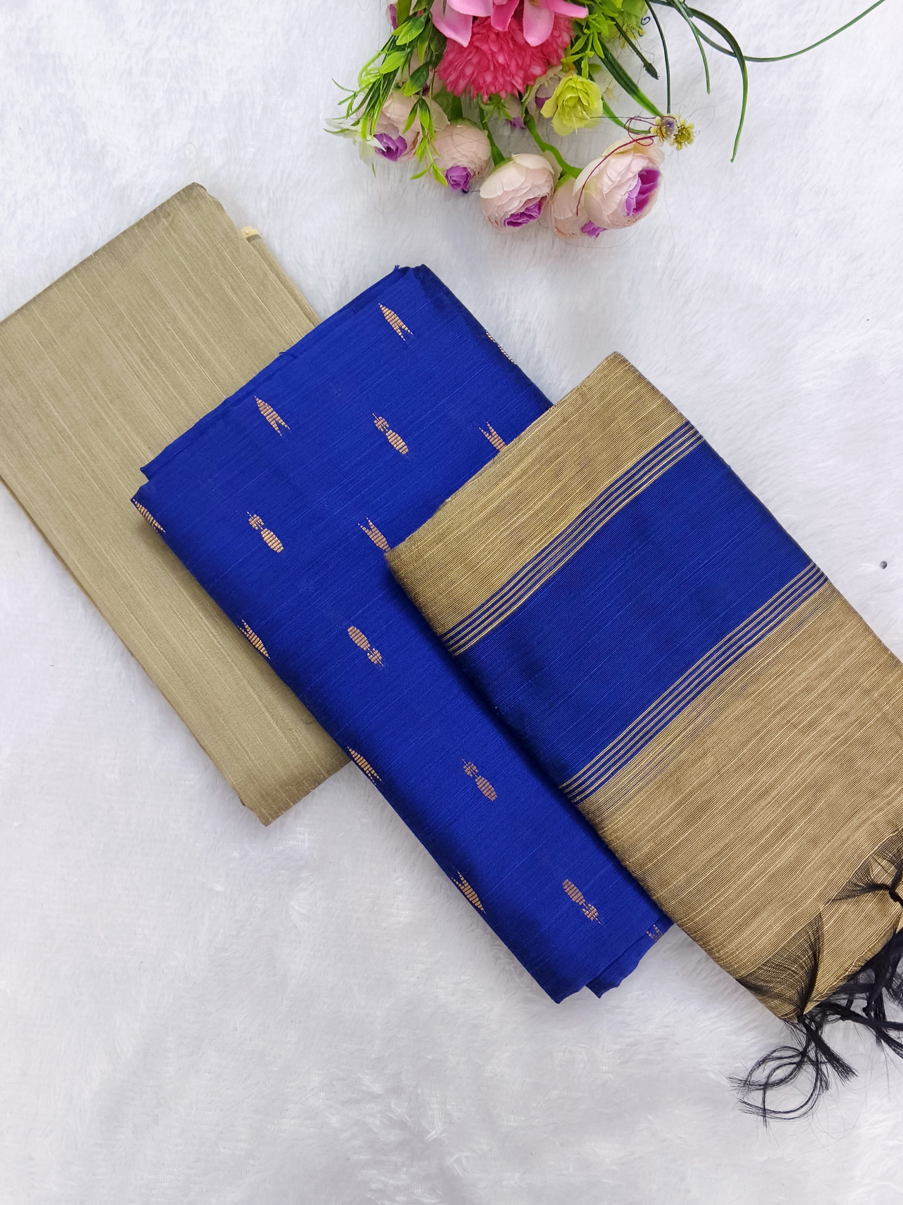royal blur raw silk 3 piece set