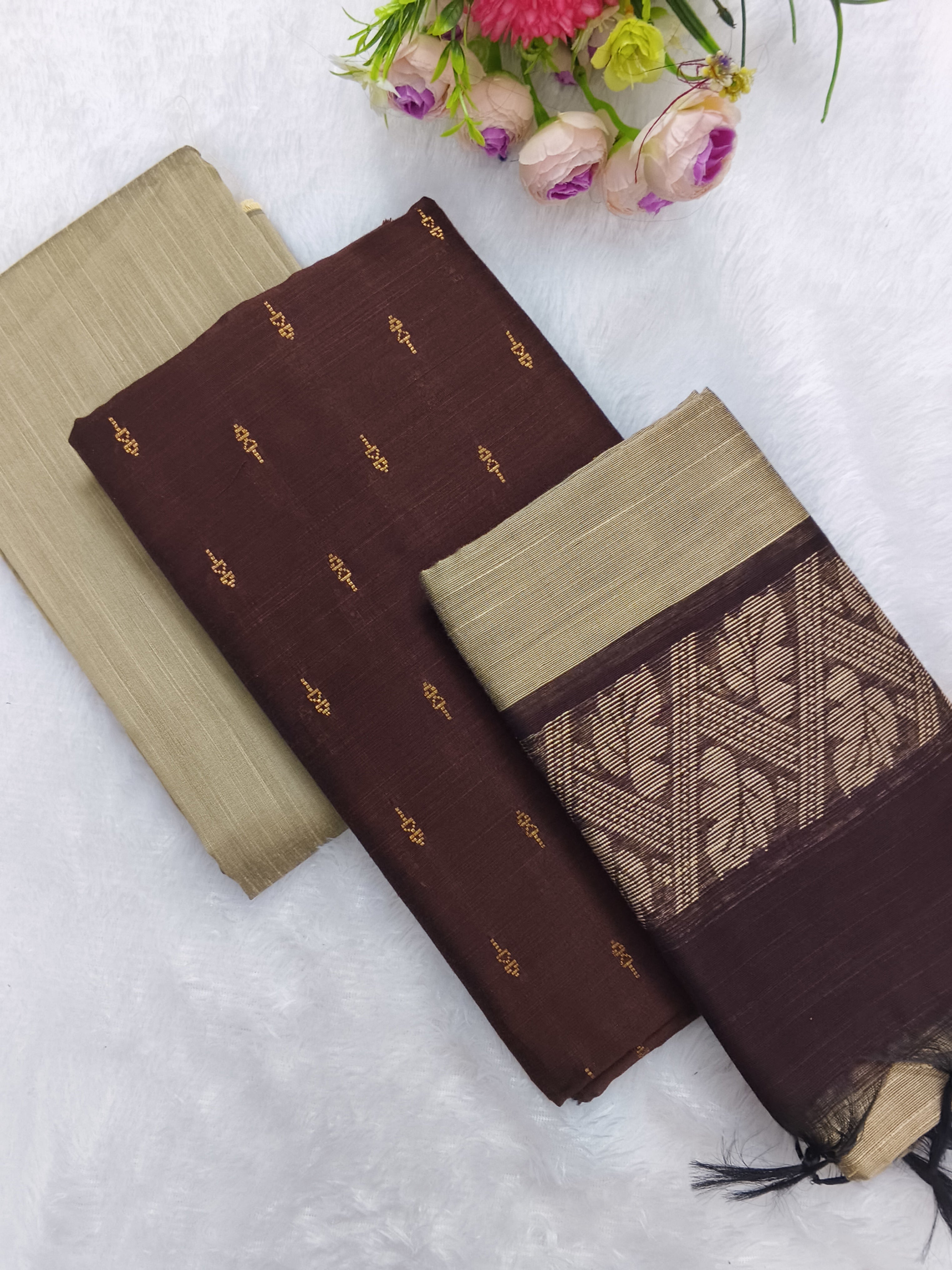 brown raw silk 3 piece set