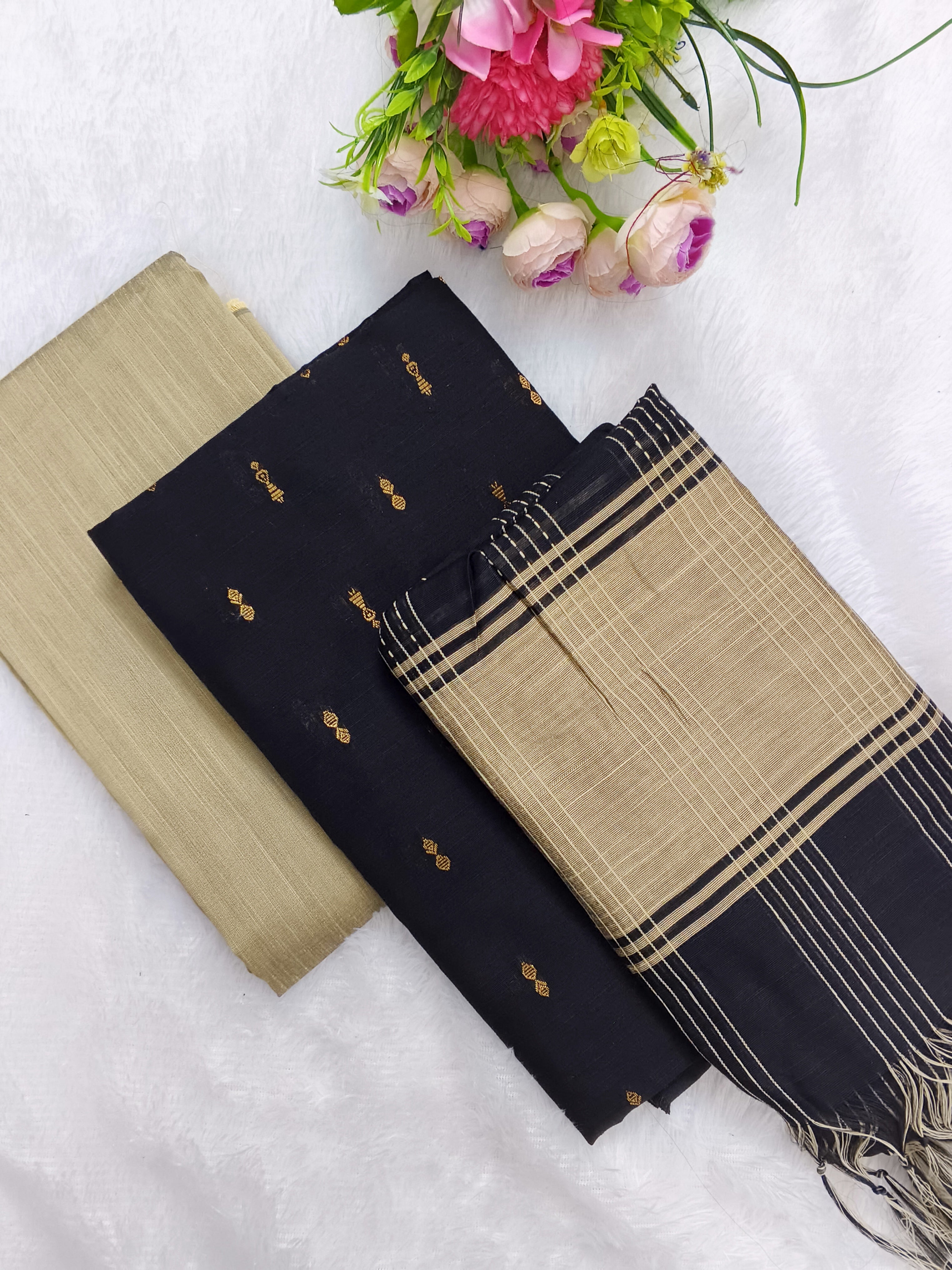 black raw silk 3 piece set