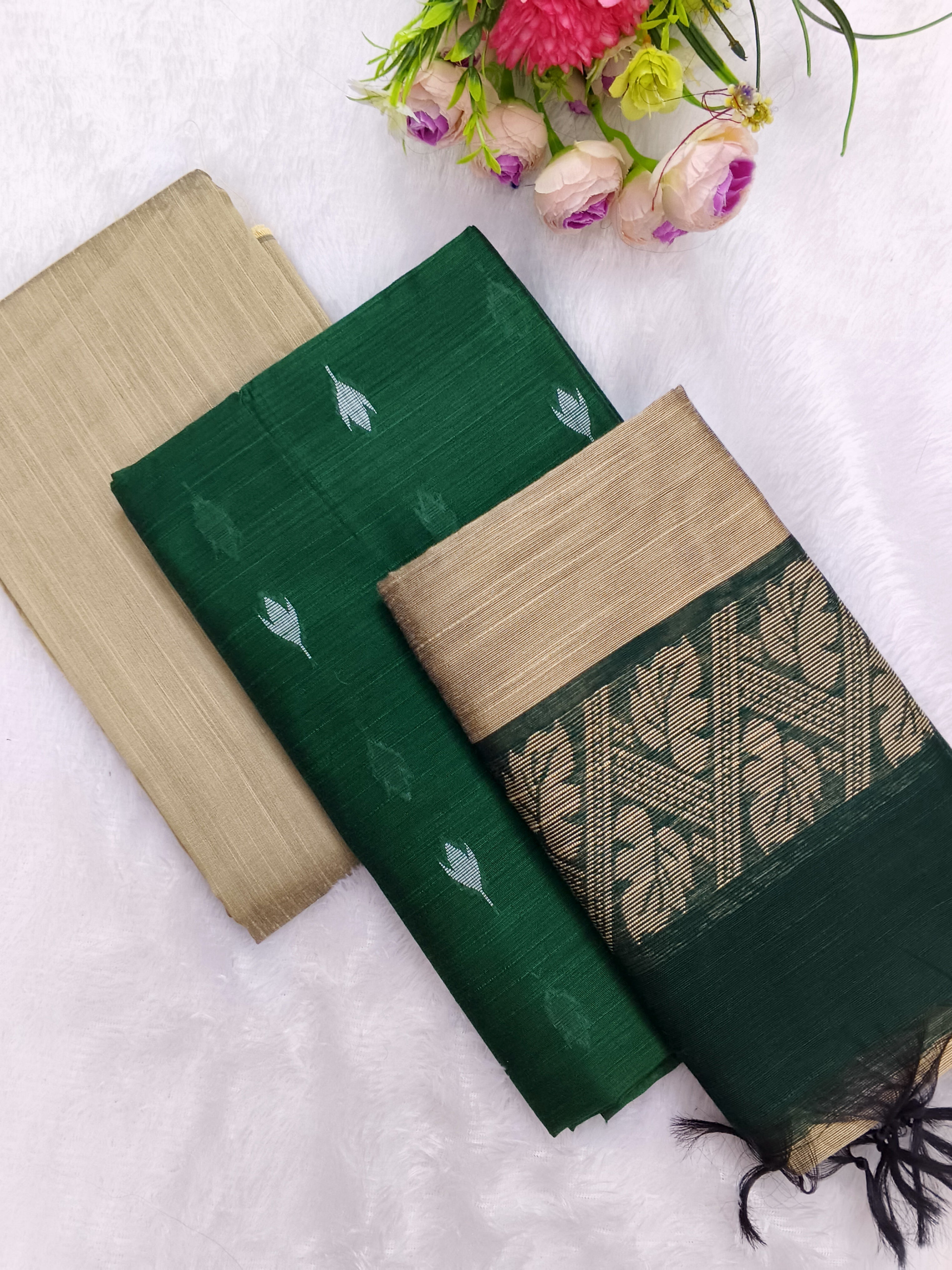 bottle green raw silk 3piece set