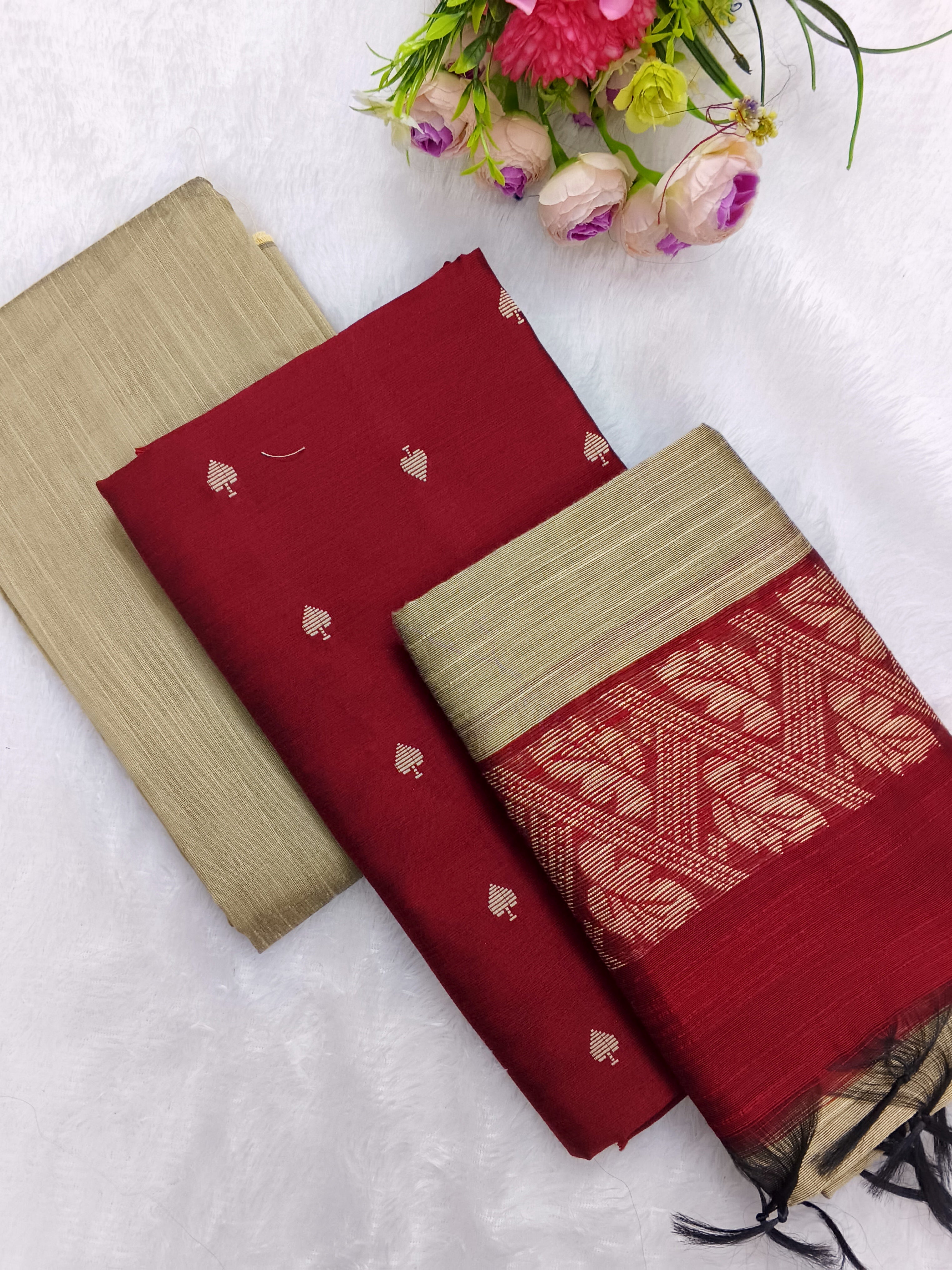 marron raw silk 3 piece set