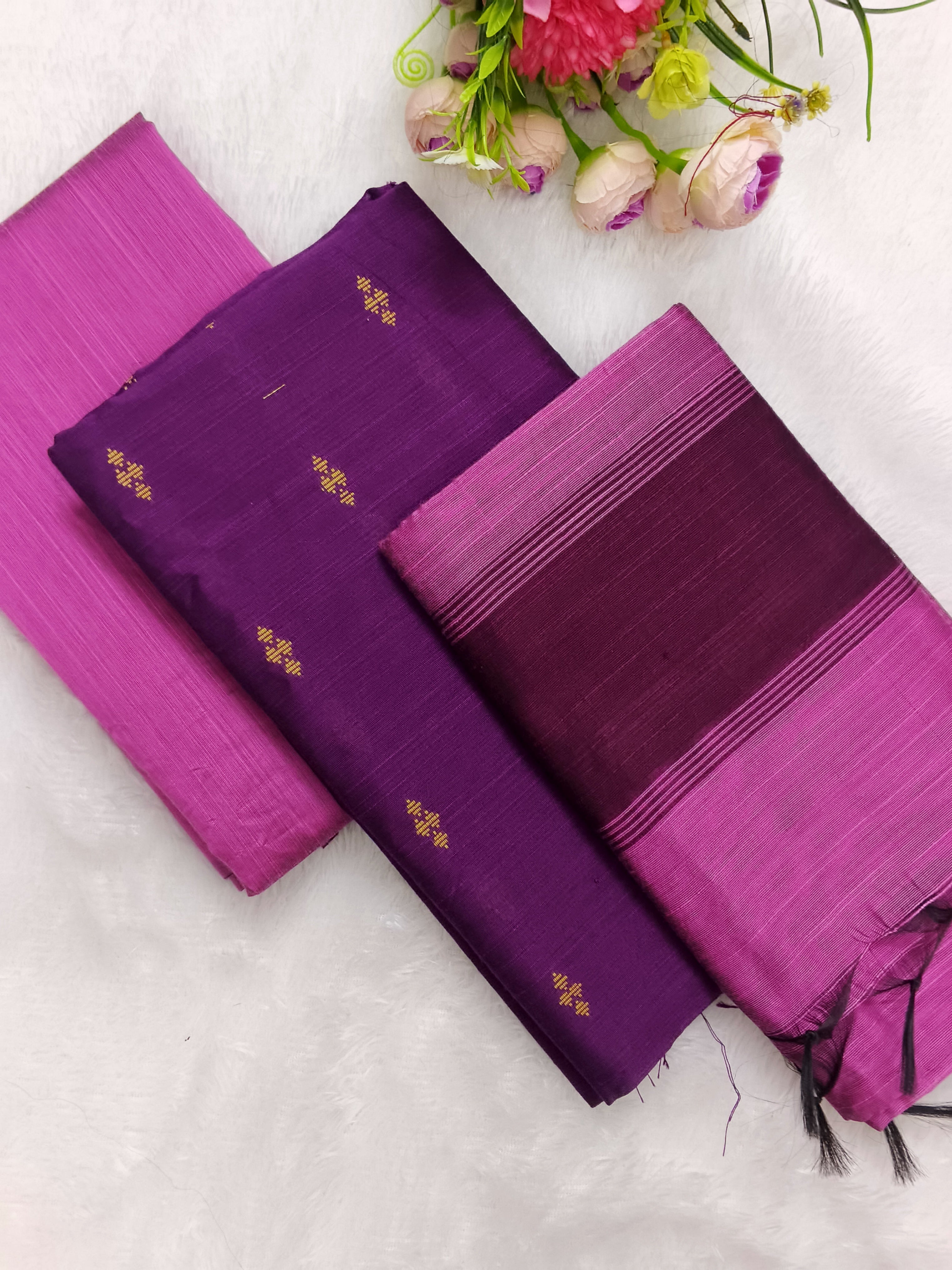 wine with pink raw silk 3 piece set