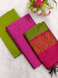 pink with mehandi green raw silk 3 piece set
