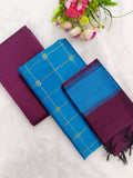 teel blue with wine raw silk 3 piece set