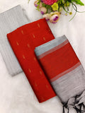 red with silver raw silk 3 piece set