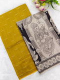 mustard yellow raw silk top with black kalamkari duppata 2 piece set