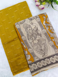 mustard yellow raw silk top with kalamkari duppata