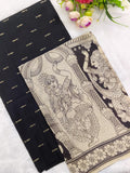 black raw silk top with black kalamkari duppata 2 piece set