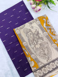 dark purple raw silk top with yellow kalamkari duppata 2 piece set