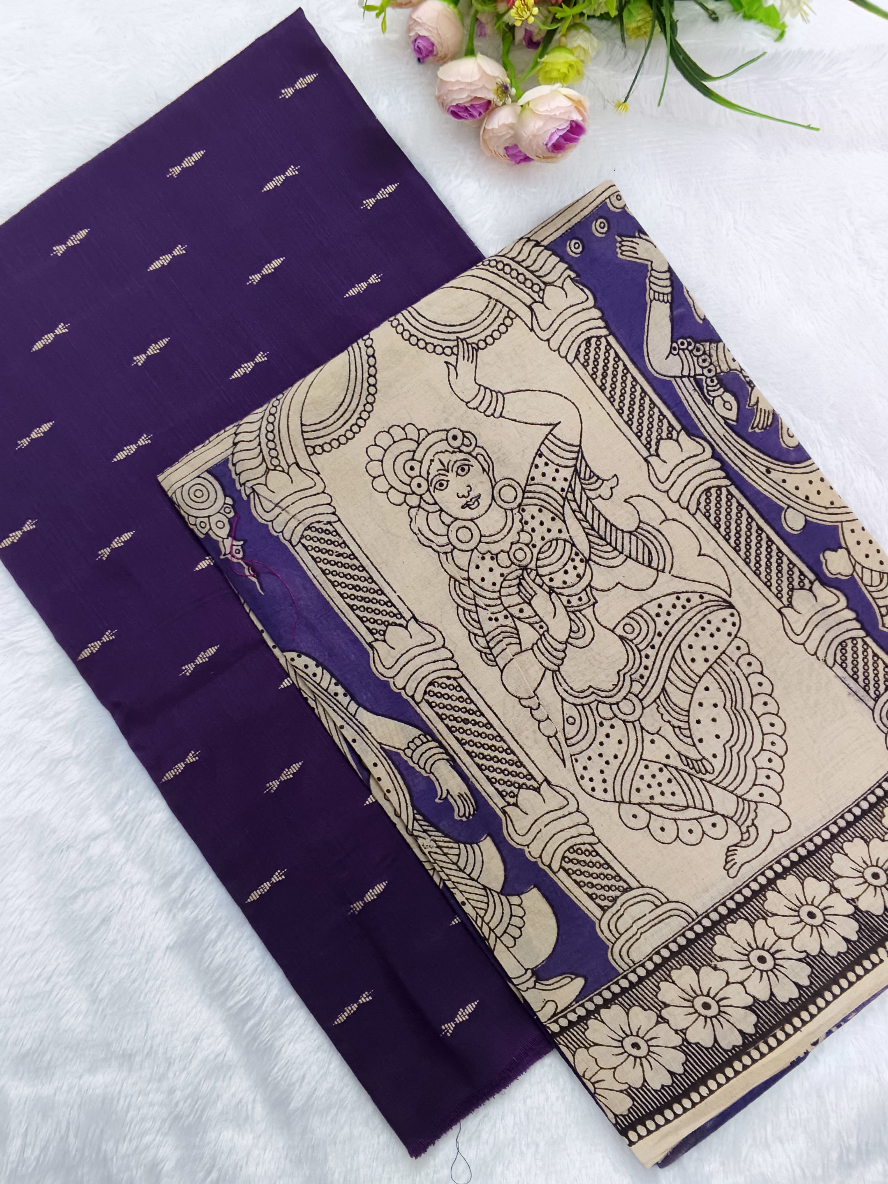 dark purple raw silk top with purple duppata