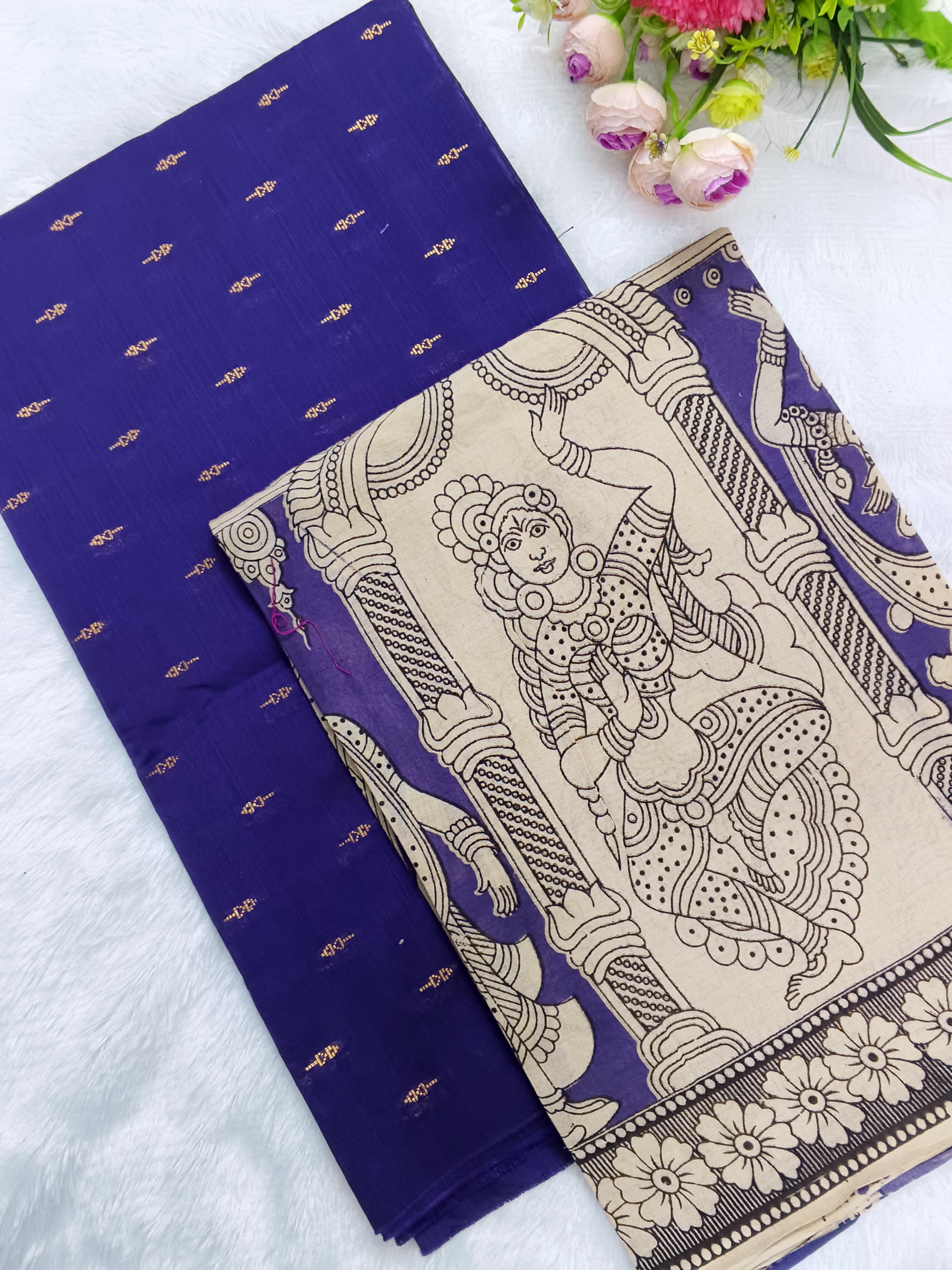 purple raw silk top with purple kalamkari duppata 2 piece set