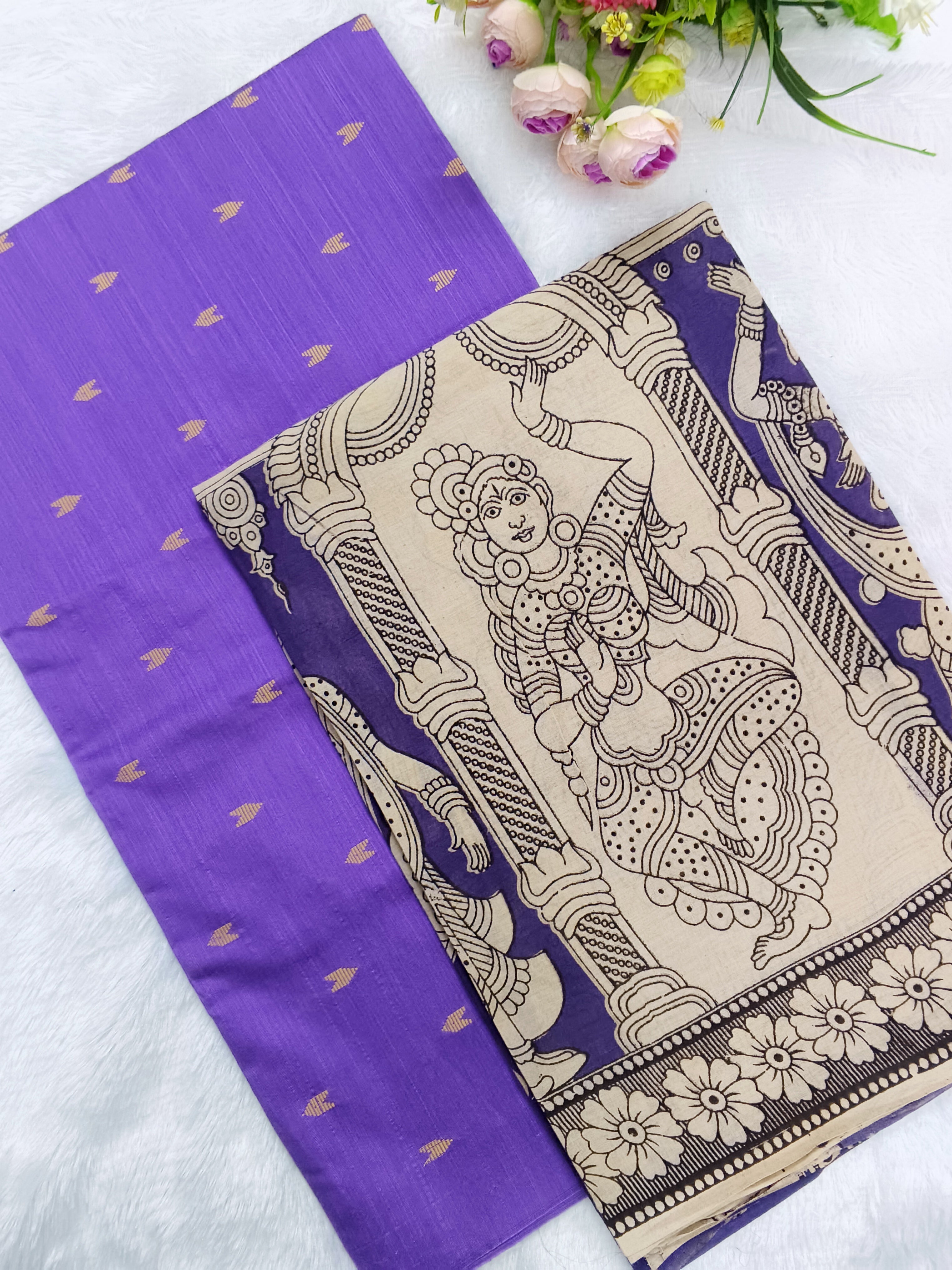 lavendor raw silk top with purple kalamkari duppata 2 piece set