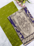 mehandi green raw silk top with purple kalamkari duppata 2 piece set