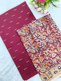 marron raw silk top with block print kalamkari duppata