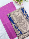 pink raw silk top with royal blue kalamkari duppata 2 piece set