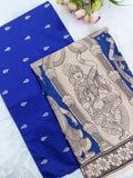 royal blue raw silk top with royal blue kalamkari duppata 2 piece set