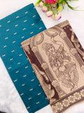 mayil green raw silk top with brown kalamkari duppata