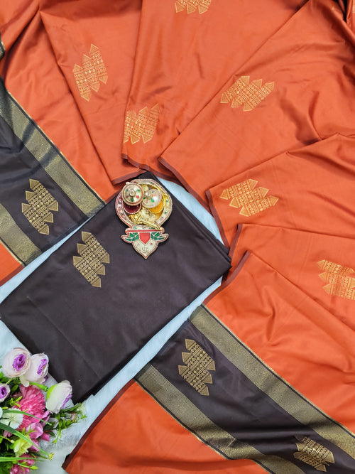 chocolate brown with rust orange soft silk 2 piece set