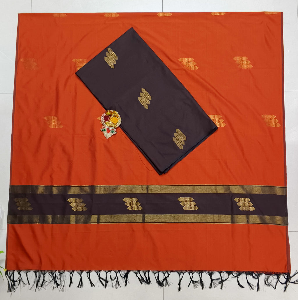 chocolate brown with rust orange soft silk 2 piece set