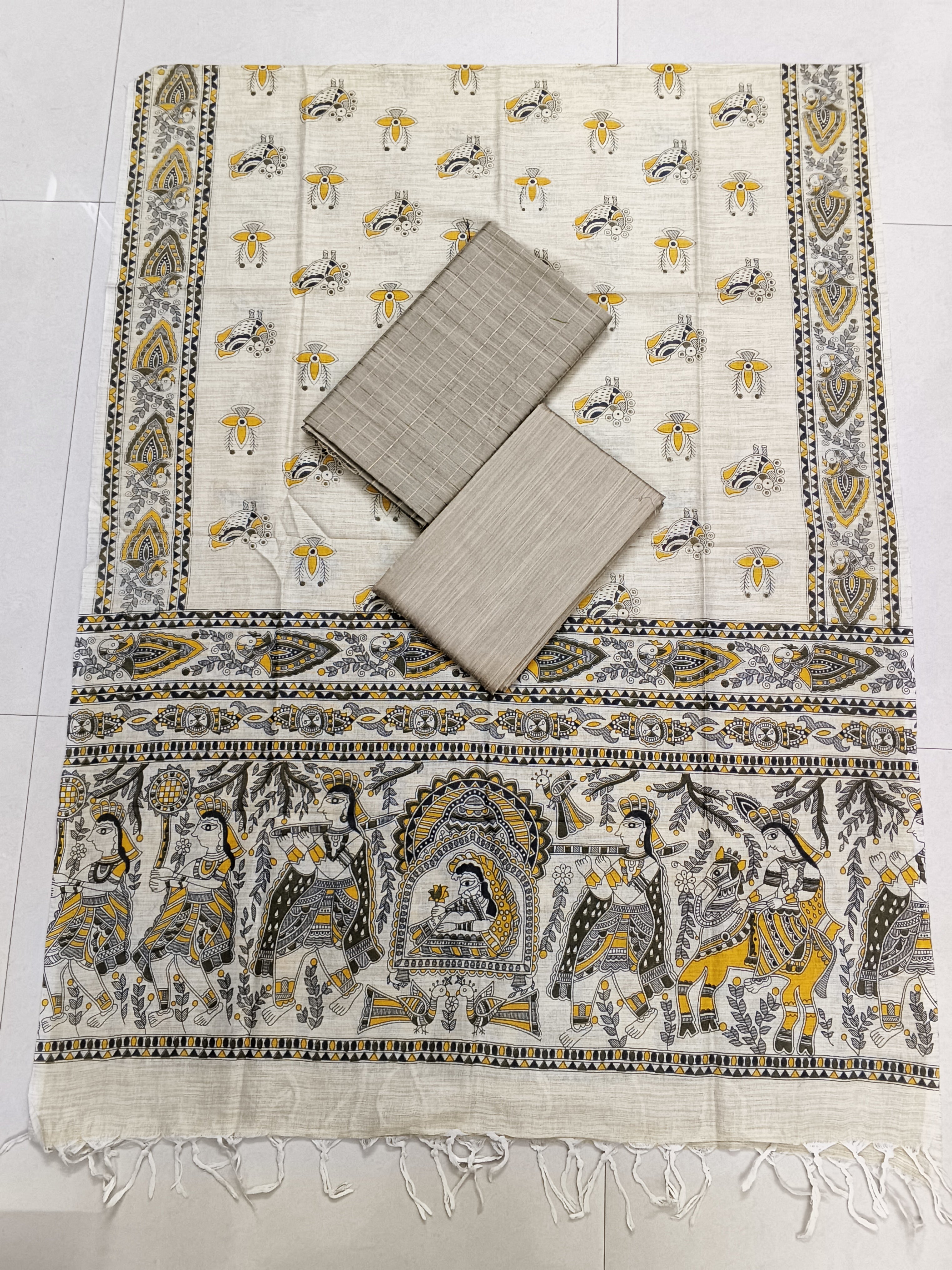 half white madhubani 3 piece set