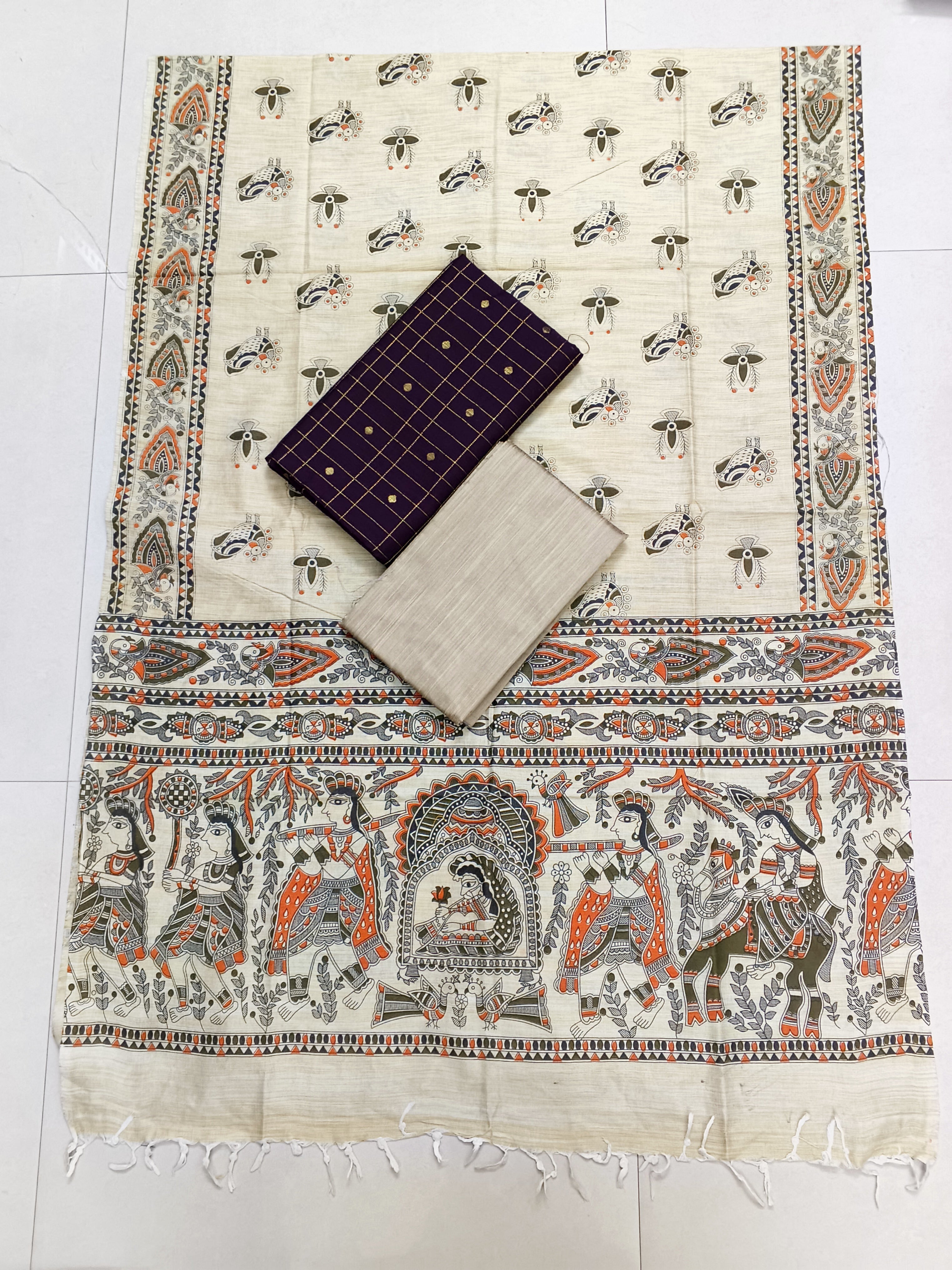chocolate brown madhubani 3 piece set