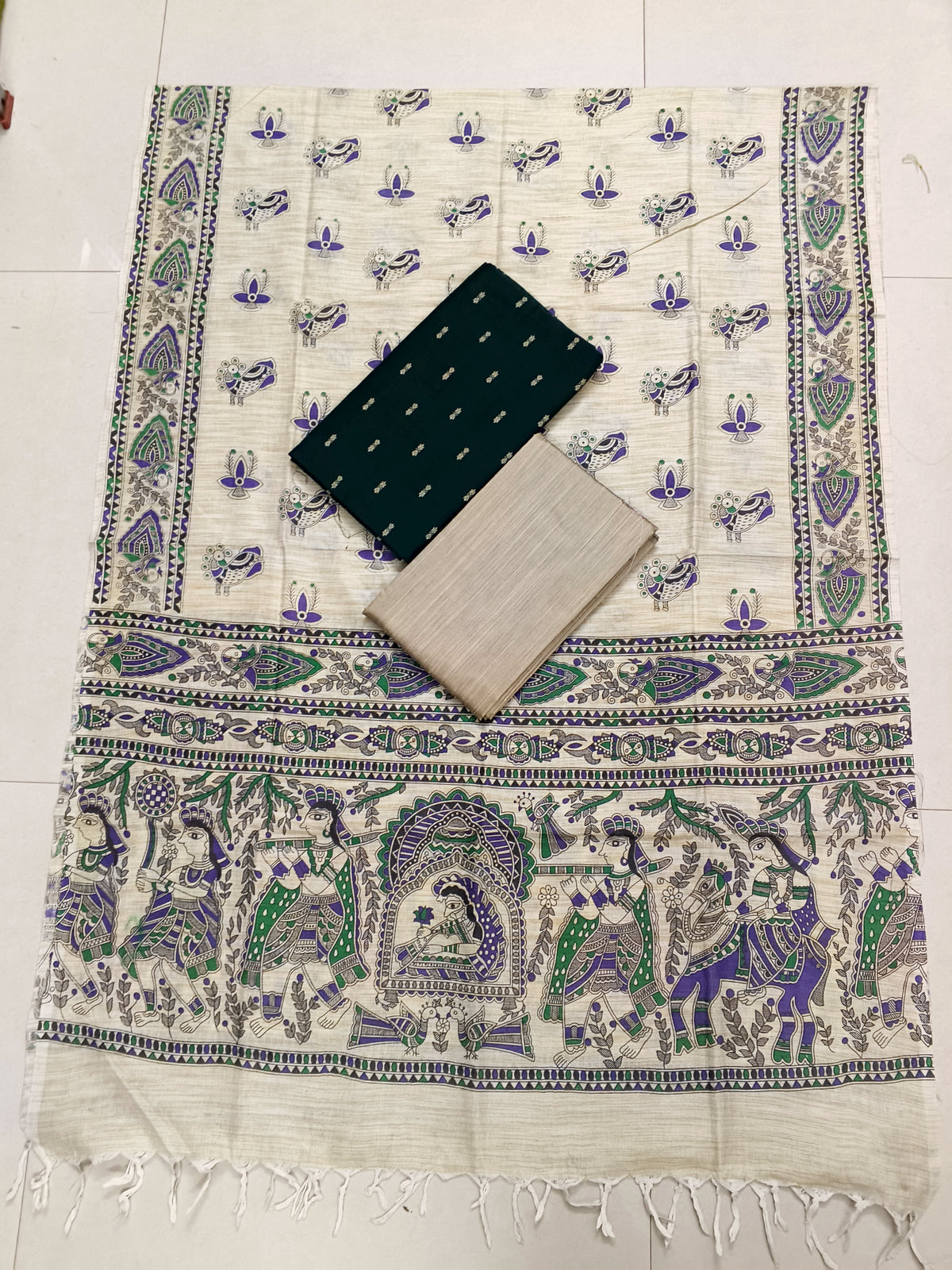 bottle green madhubani 3 piece set