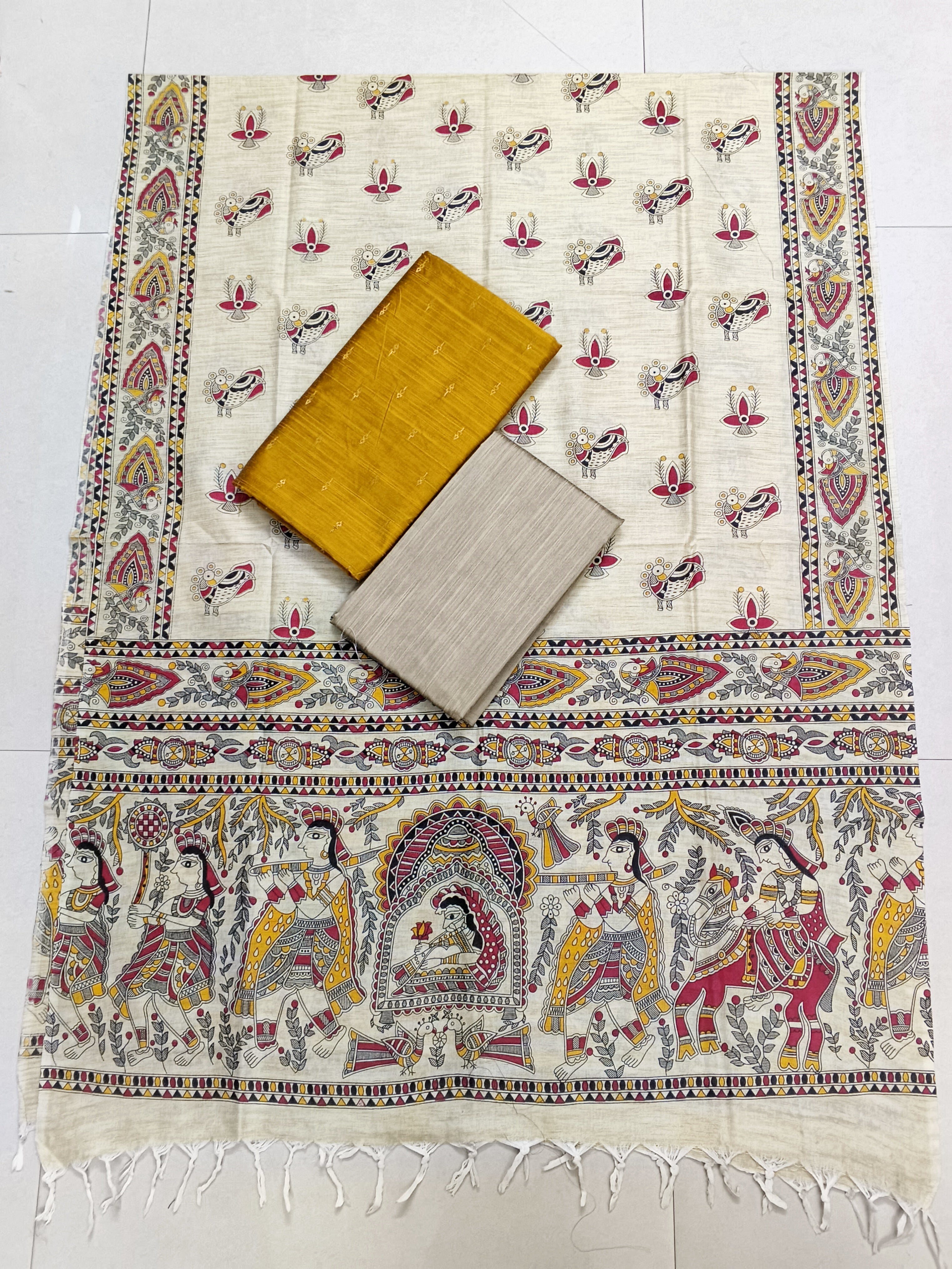 yellow madhubani 3 piece set